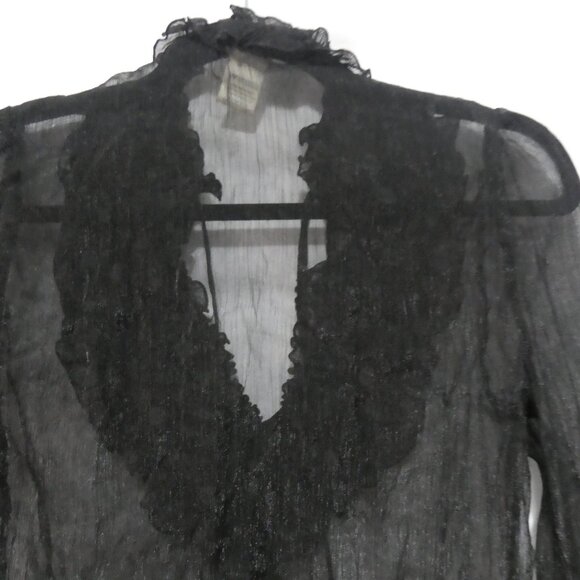 CHARLOTTE RUSSE | medium | Gothic Sheer Mesh Blouse | Ruffle V-Neck | Lace-Up - Picture 11 of 16